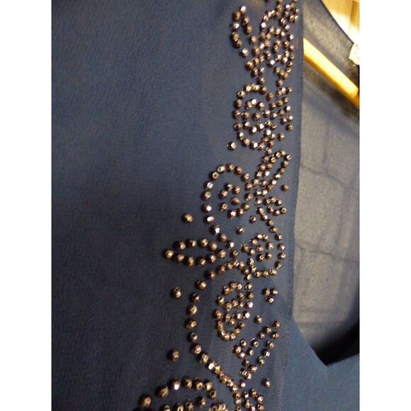 $199 Catherine's Navy Blue Masquerade Beaded Dress & Jacket Set 28W NEW - Picture 12 of 14